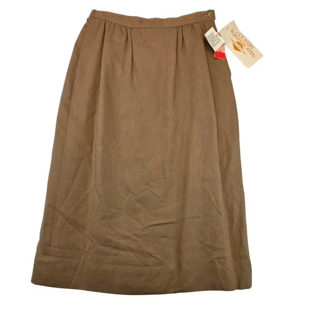 Vintage Pendleton Linen Pencil Skirt 6 Brown USA Business Academia Deadstock